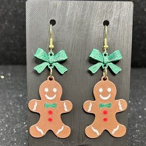 Gingerbread Bow Christmas Earrings | Gold Tone Accents ✨